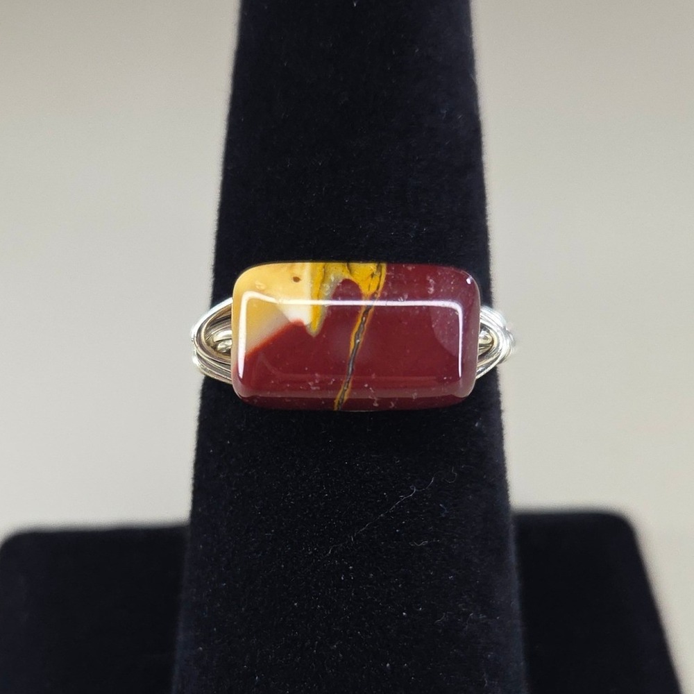 Handmade Wire Wrapped Jasper Ring Silver Tone Size 8 Artisan Jewelry - Picture 1 of 8